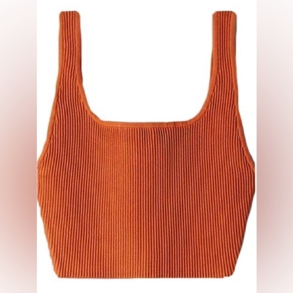 Aritzia Babaton Burnt Orange Ribbed Crop Top - Picture 2 of 5